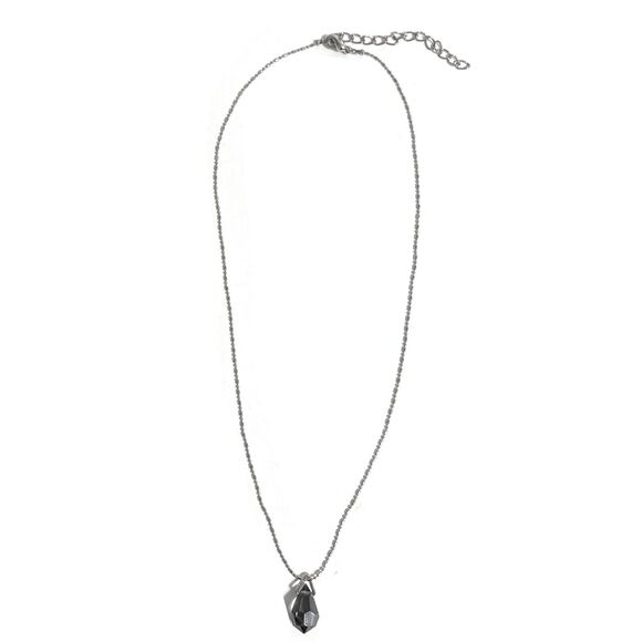 Gray Faceted Crystal Teardrop Pendant Necklace Silver Tone Dainty Chain 19” - Picture 7 of 9